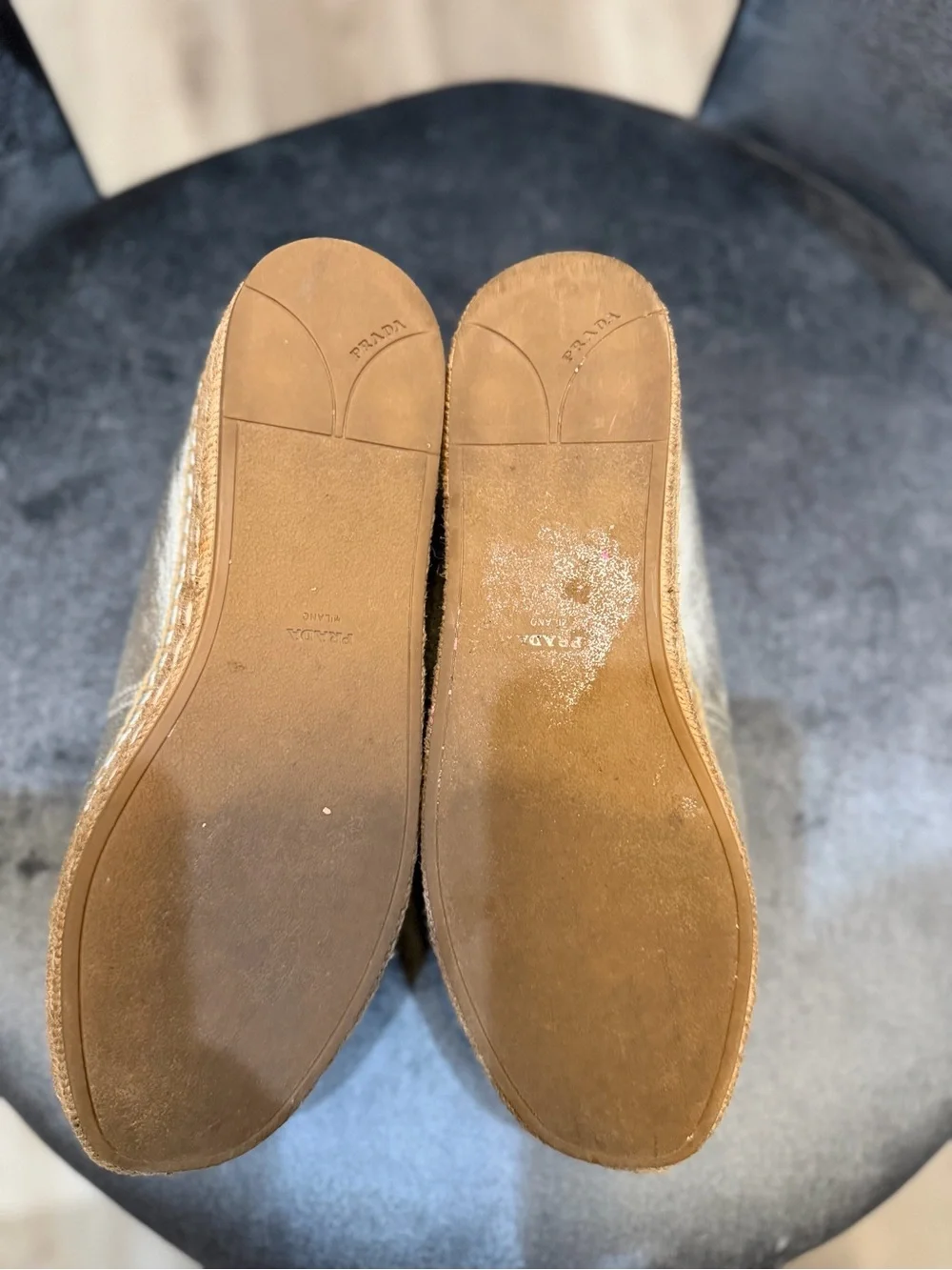 Prada Metallic Silver Leather Open-Toe Espadrille Flats 39.5.